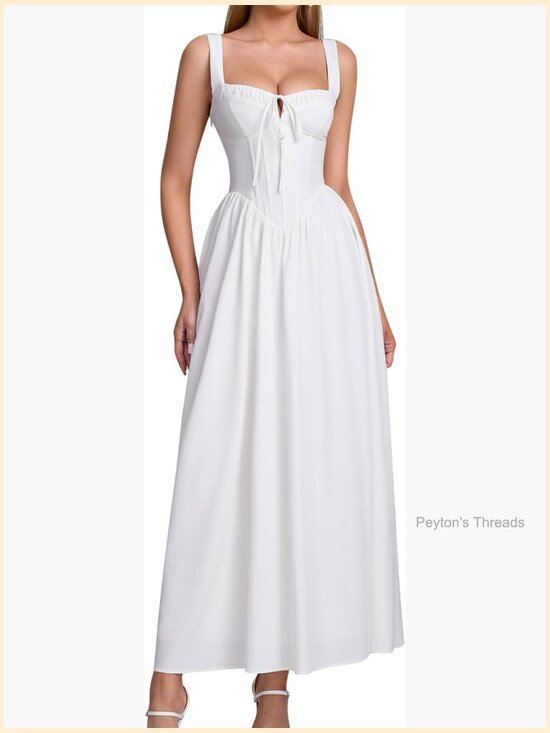 Dresses & Skirts - Corset Lace Up Sweetheart Neck A-Line Midi Dress Wedding Guest Flowy